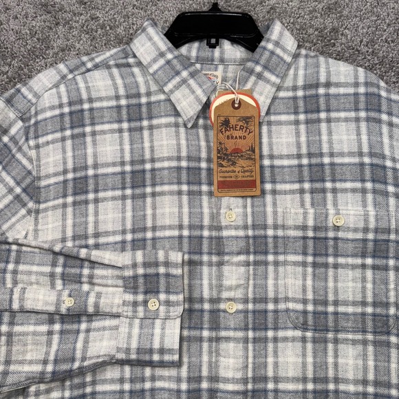 Faherty Brand Other - Faherty Movement Button Up Flannel Men Stretch Plaid Grey White XXL NEW